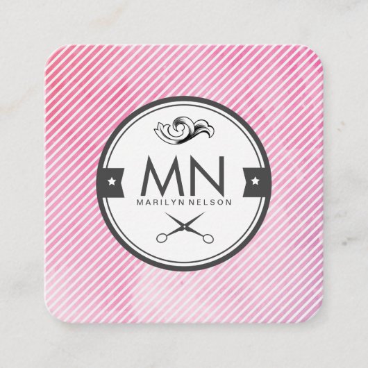 水彩ストライプファンシースタイリストラベル スクエア名刺 (正面)