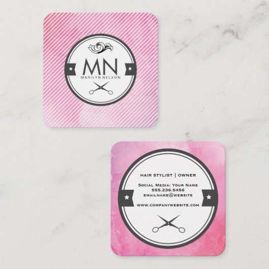 水彩ストライプファンシースタイリストラベル スクエア名刺 (正面/裏面)