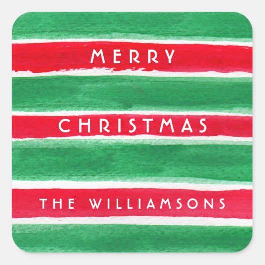 水彩ストライプラベルパーソナライズされたシール スクエアシール (正面)