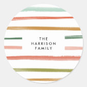 水彩ストライプ名前をカスタムする ラウンドシール (正面)