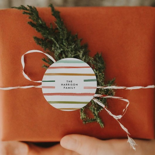 水彩ストライプ名前をカスタムする ラウンドシール