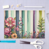 水彩ストライプ紫色の緑のフローラ切り離し 薄葉紙 (クラフト)