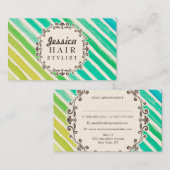 水彩ストライプ美容師アポイントメントカード 予約カード (正面/裏面)