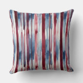 水彩ストライプ色の青とブルゴーニュ クッション (裏面)