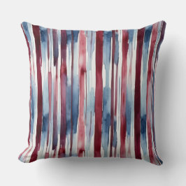 水彩ストライプ色の青とブルゴーニュ クッション