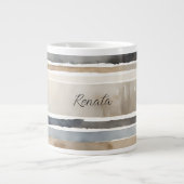 水彩ストライプ色ニュートラル ジャンボコーヒーマグカップ (正面)