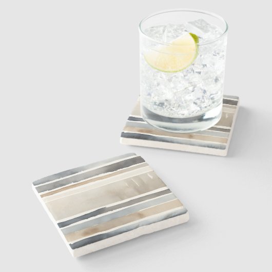 水彩ストライプ色ニュートラル ストーンコースター (横)