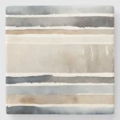 水彩ストライプ色ニュートラル ストーンコースター (正面)