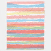 水彩ストライプ色ピンクブルーイエロー フリースブランケット (正面)