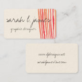 水彩ストライプ赤絵を描芸術的 名刺 (正面/裏面)