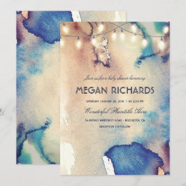 水彩ストリングライトビーチベビーシャワー 招待状