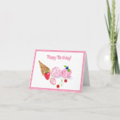 水彩ストロベリーアイスクリームさくらんぼ誕生日 カード (正面)