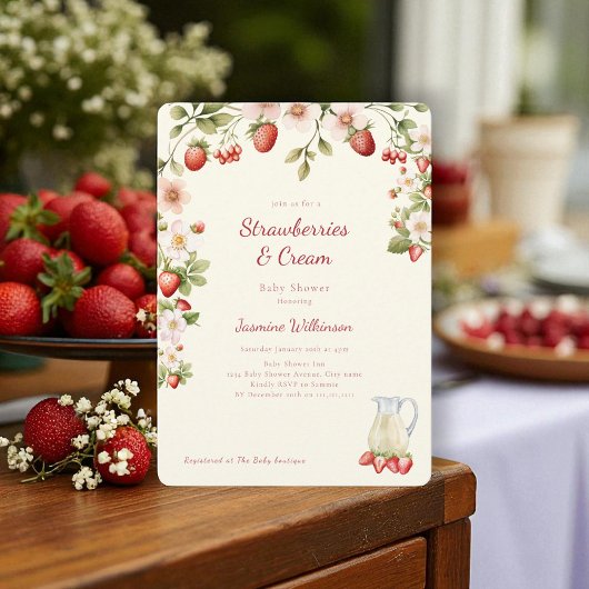 水彩ストロベリークリームベビーシャワー 招待状