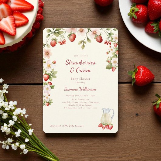 水彩ストロベリークリームベビーシャワー 招待状