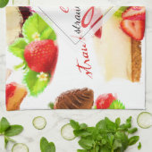 水彩ストロベリースイーツラブモノグラム キッチンタオル (折り畳み)