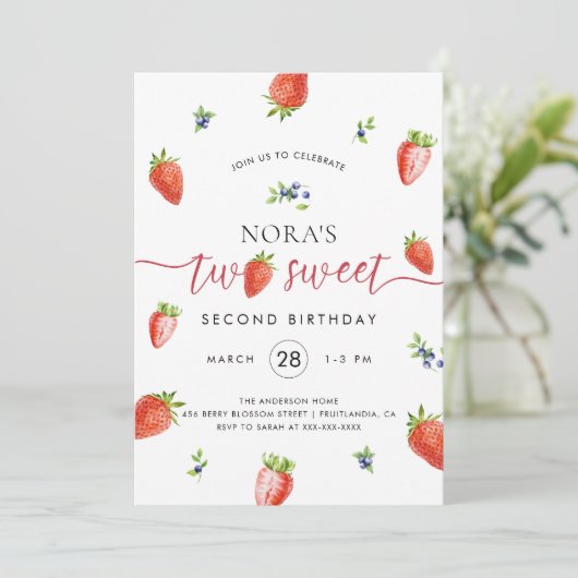 水彩ストロベリーツスウィート誕生日 招待状 (スタンド正面)
