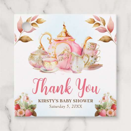 水彩ストロベリーティーパーティーベビーシャワー フェイバータグ (正面)