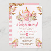 水彩ストロベリーティーパーティーベビーシャワー 招待状 (正面/裏面)