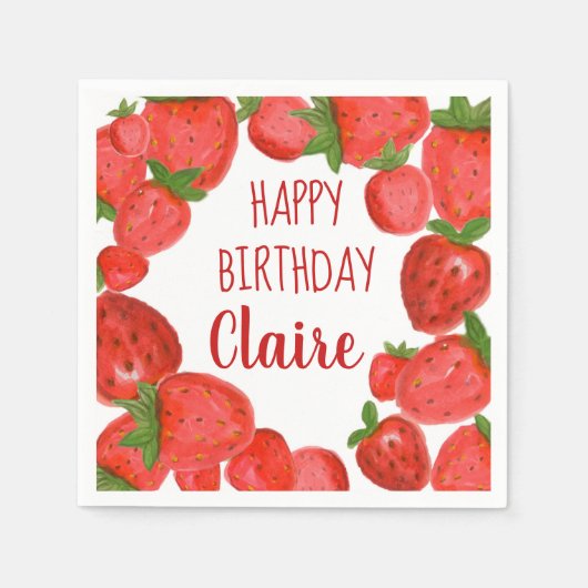 水彩ストロベリーナプキン スタンダードカクテルナプキン (正面)