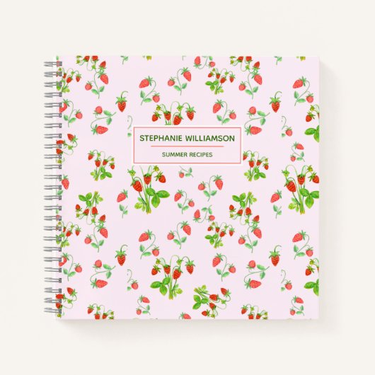 水彩ストロベリーパターン赤面ピンク ノートブック (正面)
