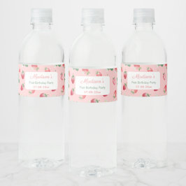 水彩ストロベリーピンクガールバースデーパーティー ペットボトルラベル