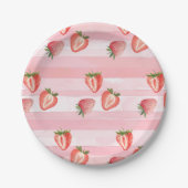 水彩ストロベリーピンクストライプ色 ペーパープレート (正面)