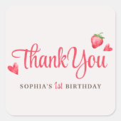 水彩ストロベリーファースト誕生日のお気に入り スクエアシール (正面)