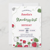 水彩ストロベリーファースト誕生日スイーツ 招待状 (正面)