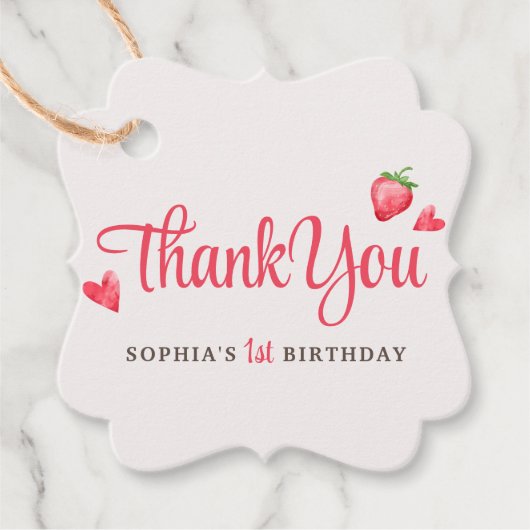 水彩ストロベリーファースト誕生日 フェイバータグ (正面)