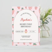 水彩ストロベリーファースト誕生日 招待状 (スタンド正面)