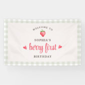 水彩ストロベリーベリーファースト誕生日へようこそ 横断幕 (横)