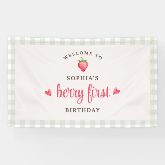 水彩ストロベリーベリーファースト誕生日へようこそ 横断幕 (横)