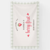 水彩ストロベリーベリーファースト誕生日へようこそ 横断幕 (縦)