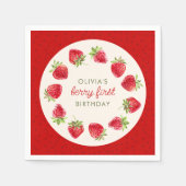 水彩ストロベリーベリー第1誕生日 スタンダードカクテルナプキン (正面)