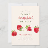 水彩ストロベリーベリー第1誕生日 招待状 (正面)