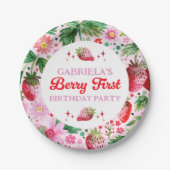 水彩ストロベリーベリー1st誕生日ガールズ ペーパープレート (正面)