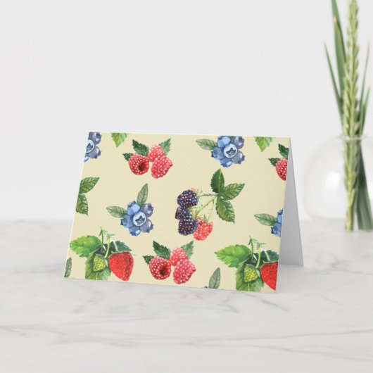 水彩ストロベリーラズベリーカラント模様 カード (正面)