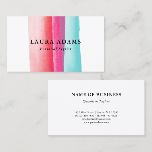 水彩ストローク赤バイオレットターコイズ 名刺 (正面/裏面)