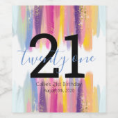水彩ストローク21st誕生日お祝い ワインラベル (シングルラベル)