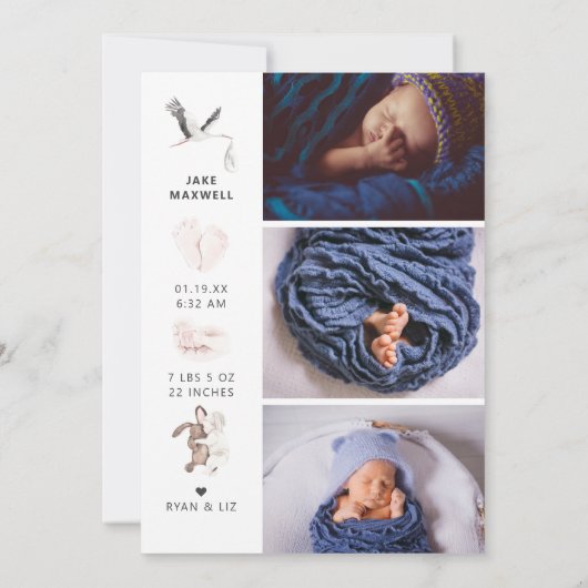 水彩ストーク |両面出産のお知らせ (裏面)