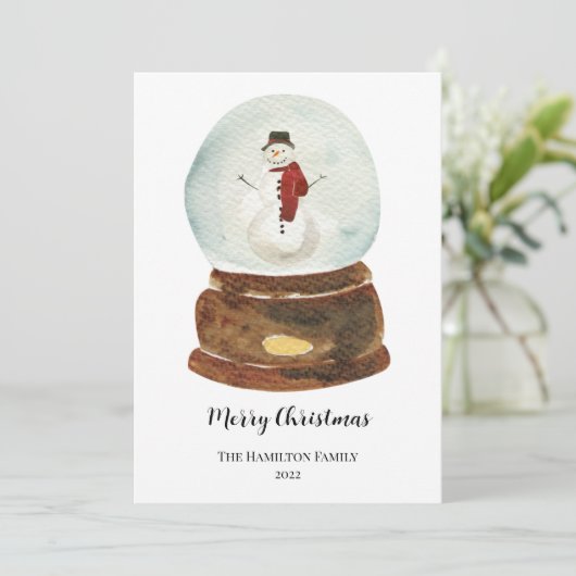 水彩スノーグローブ&雪だるまクリスマス 招待状 (スタンド正面)