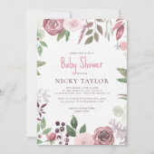 水彩スノーバーガンディ秋花赤ちゃんシャワー 招待状 (正面)