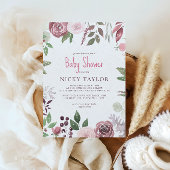 水彩スノーバーガンディ秋花赤ちゃんシャワー 招待状