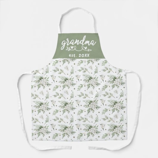 水彩スノーベリーシダーブランチおばあちゃんエスト エプロン (正面)