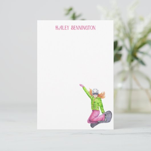 水彩スノーボードパーソナライズされた サンキューカード (スタンド正面)