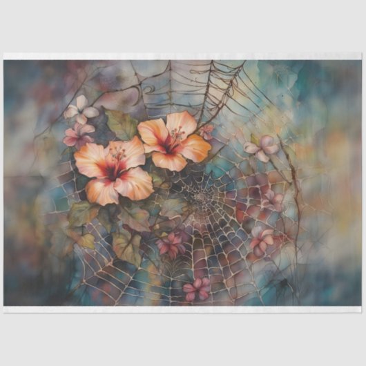 水彩スパイダーウェブハイビスカスデクページ紙 薄葉紙 (正面)