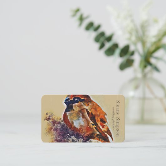 水彩スパロウ絵画抽象芸術ベージュ 名刺 (スタンド正面)