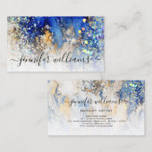 水彩スパークリー金ゴールドブルーモダンマーブル美しい 名刺 (正面/裏面)