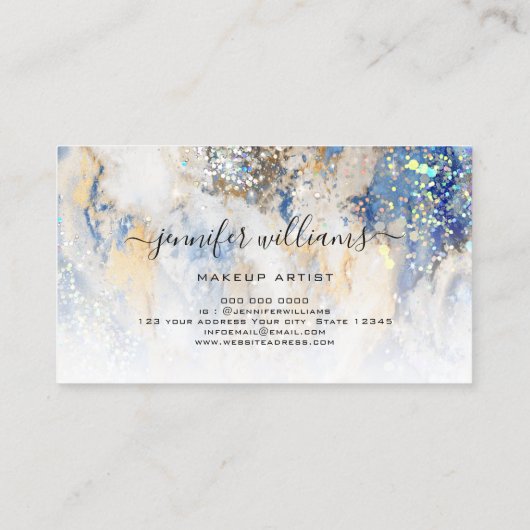 水彩スパークリー金ゴールドブルーモダンマーブル美しい 名刺 (裏面)