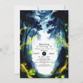 水彩スパークルウッドランド誕生日 招待状